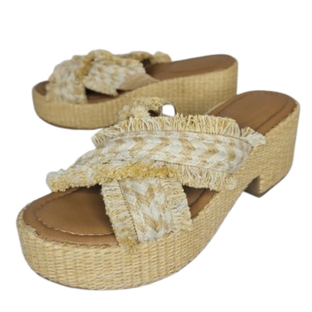 Phoebe Buffay Platform Wedge Heel Sally Boho Chic Beach Shoes Memory Foam Tan 8